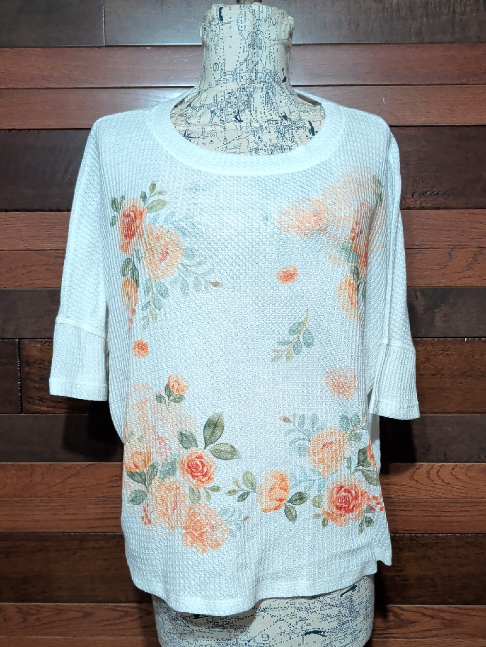 Phil Love Women's Cream Floral Knit Top with Peach Roses